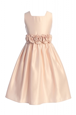 Blush Satin Square Neck with Satin Flower Waist Trim